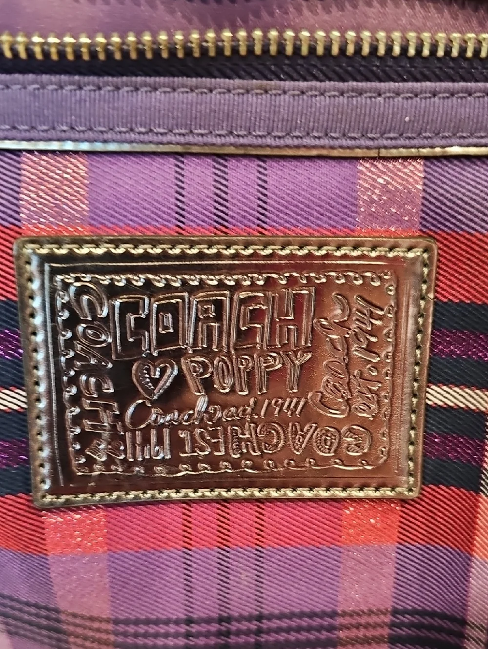 Coach Poppy Tartan Glam Large Tote EUC